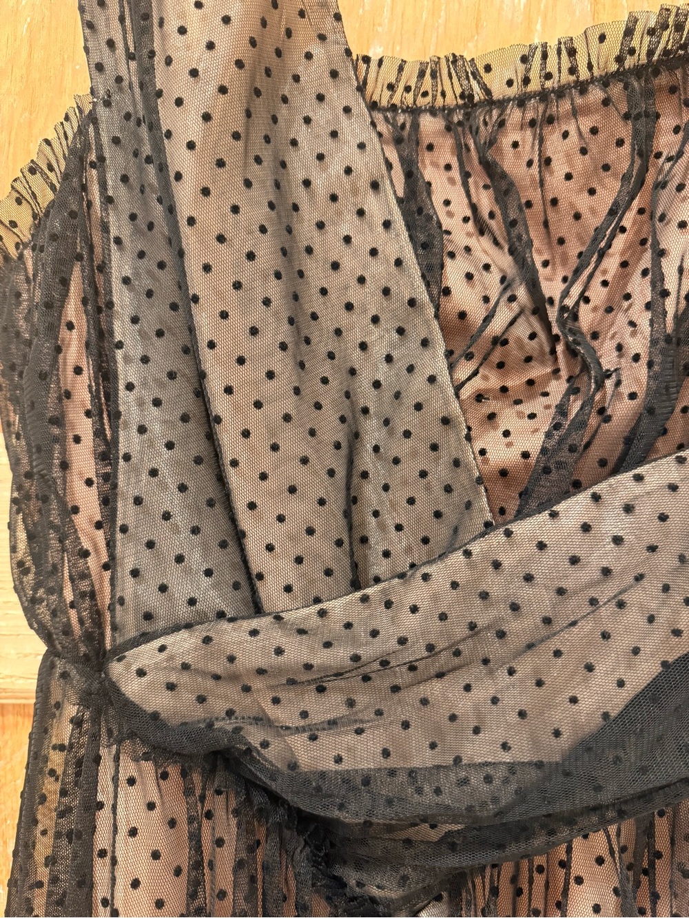 Anthropologie Black Polka Dot One-Shoulder Tulle Dress with Nude Lining - Picture 6 of 7